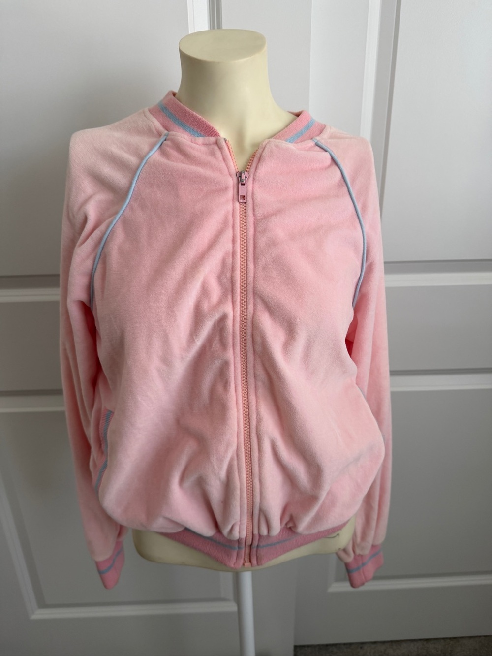 Vintage 1980s Baby Pink Velour Track Jacket Stripes by TOMBOY M